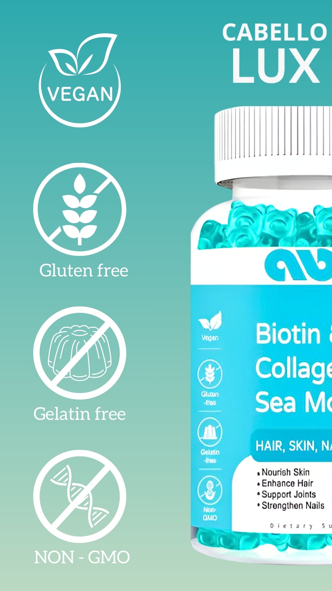 BIOTIN | Gomitas con Colágeno| Ayuda Crecimiento de tu Cabello | Premium | Vegano